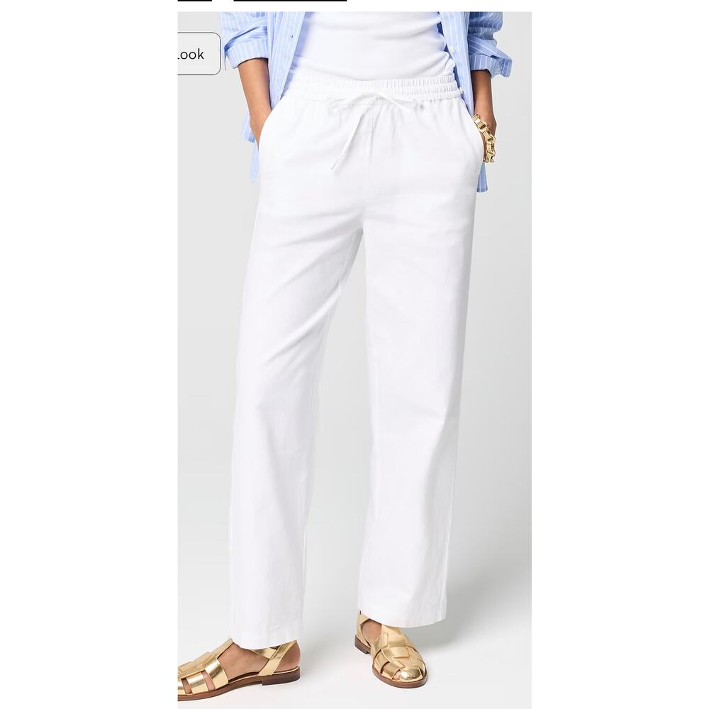 St. John's Bay Wide Leg Pants Women XL White Linen Blend Pull On Coastal NEW